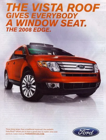 Ford Edge magazine advertisement featuring the words "Vista" and "Windows" in its headline
