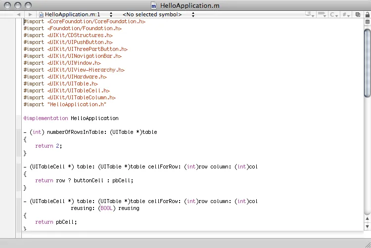 Hello World app running on an iPhone