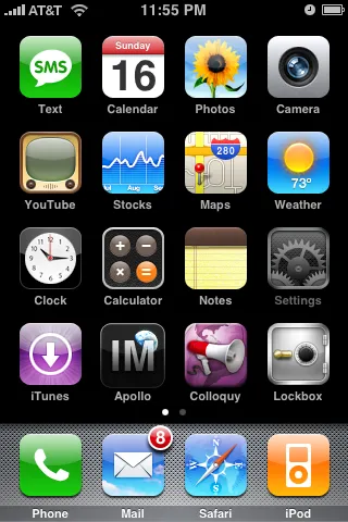 Jailbroken iPhone home screen with third-party apps installed