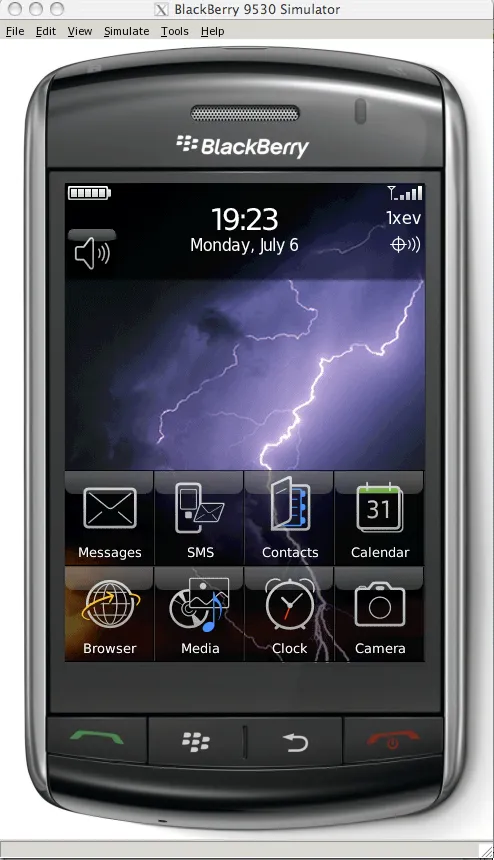 BlackBerry device simulator running on Mac OS X inside Wine